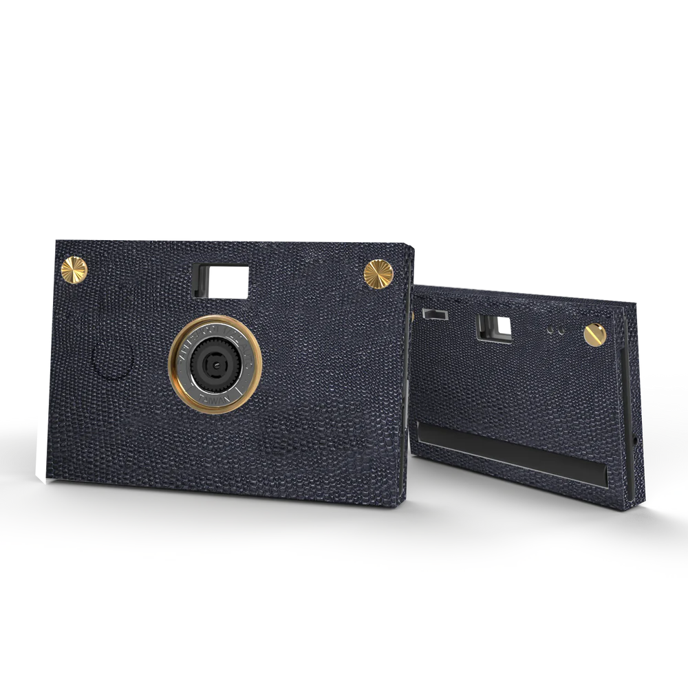 Coffret appareil photo - Coque texture cuir - Bleu nuit