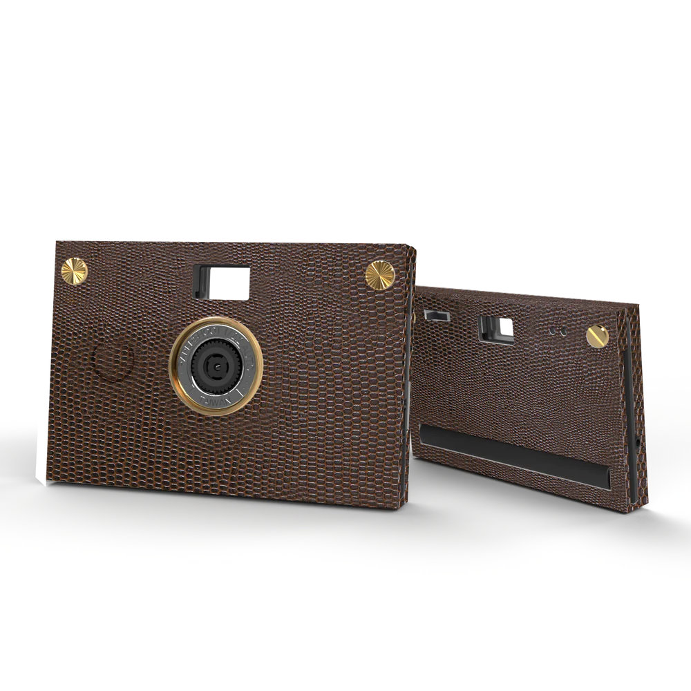 Coffret appareil photo - Coque texture cuir - Marron camel foncé