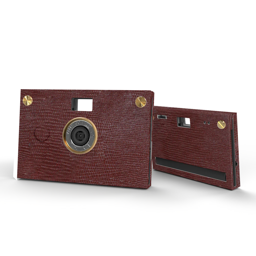 Coffret appareil photo - Coque texture cuir - Rouge bordeaux